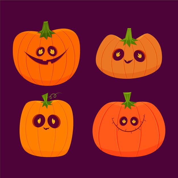 Colección de calabazas de halloween planas
