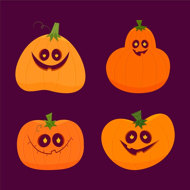 Colección de calabazas de halloween planas