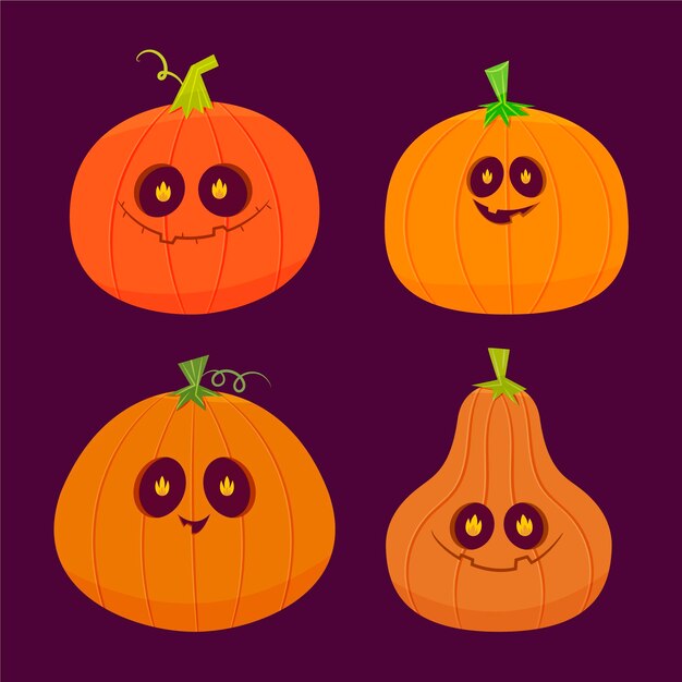 Colección de calabazas de halloween planas