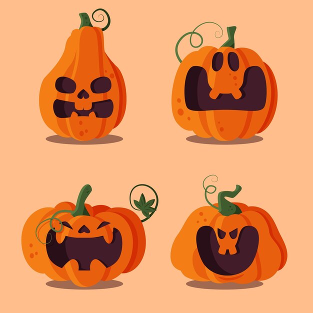 Colección de calabazas de halloween planas