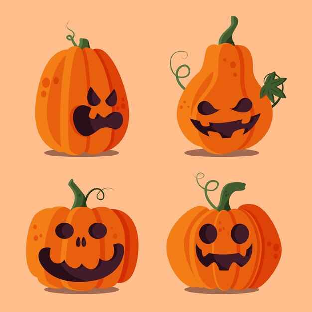 Colección de calabazas de halloween planas