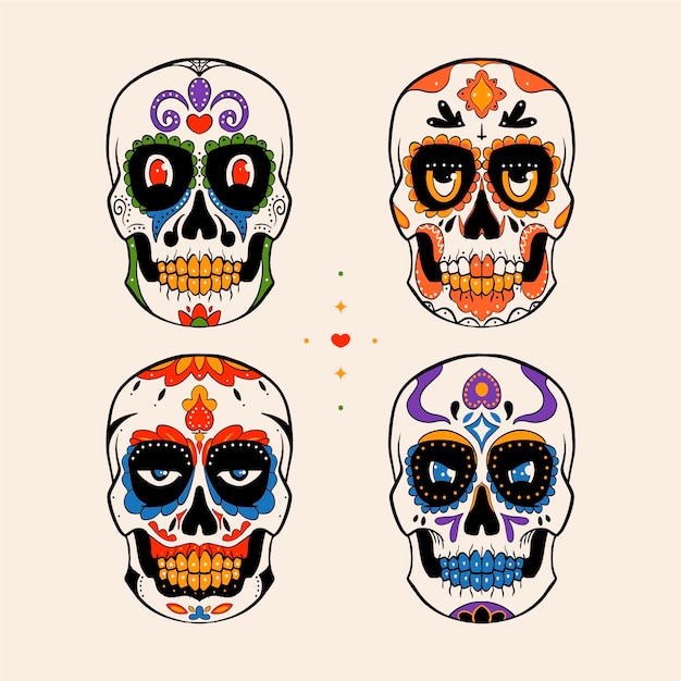 Colección calaveras dia de muertos dibujadas a mano