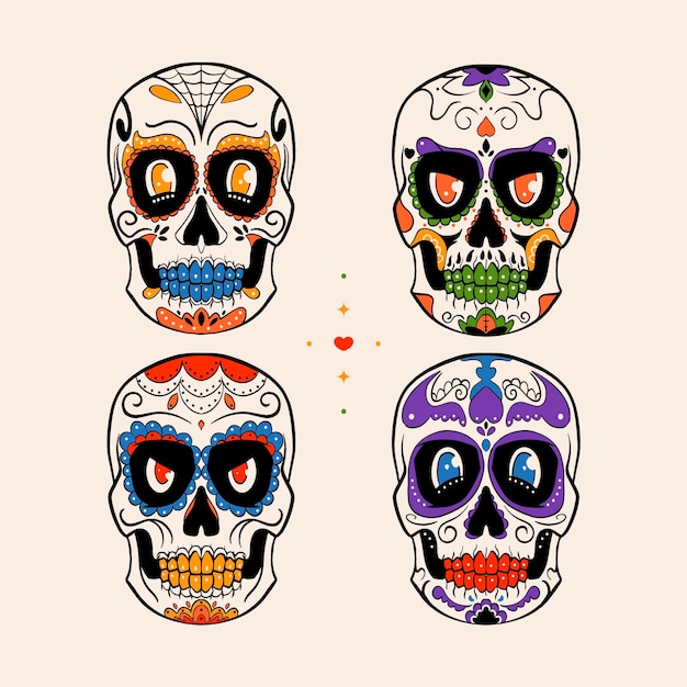 Colección calaveras dia de muertos dibujadas a mano