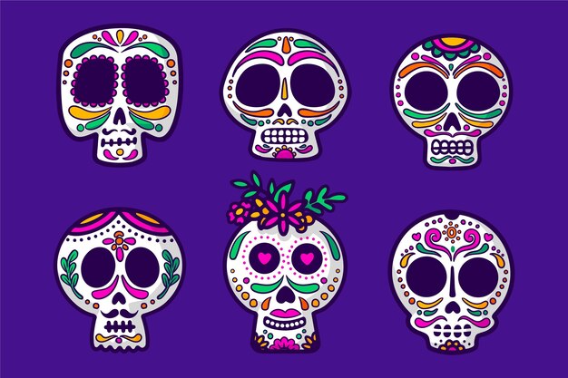 Colección calaveras dia de muertos dibujadas a mano