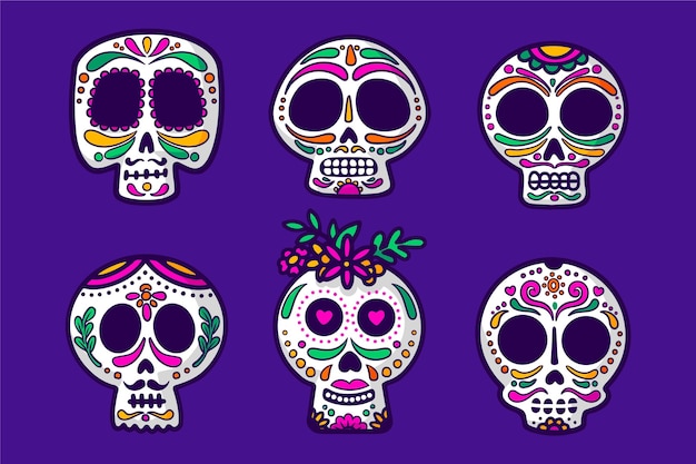 Colección calaveras dia de muertos dibujadas a mano