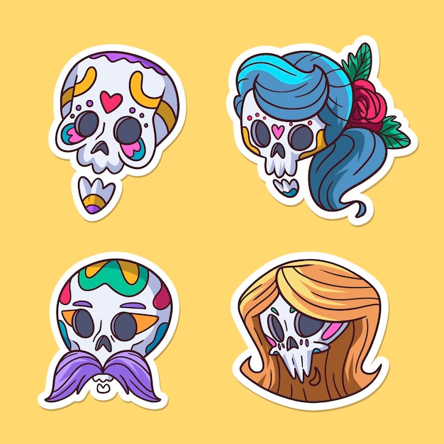 Vector gratuito colección calaveras dia de muertos dibujadas a mano