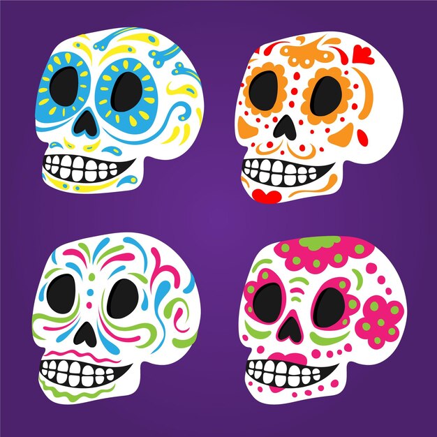 Colección calaveras dia de muertos planos dibujados a mano