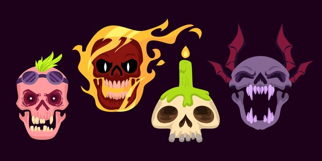 Colección calaveras dia de muertos planos dibujados a mano