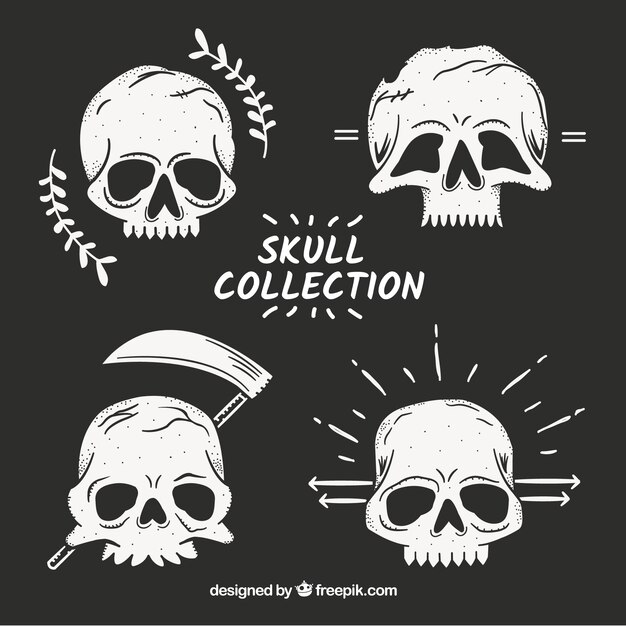 Colección de calaveras dibujadas a mano