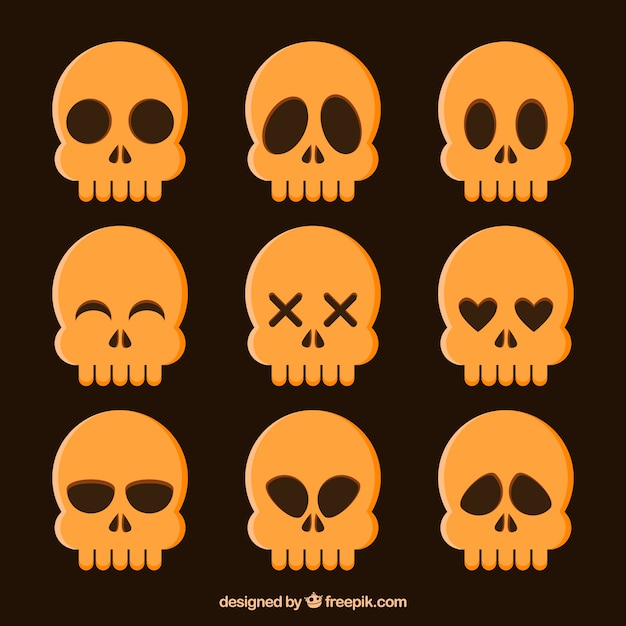 Colección de calaveras con expresiones 