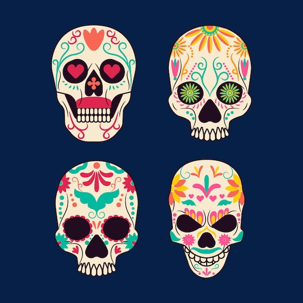 Colección de calaveras mexicanas coloridas