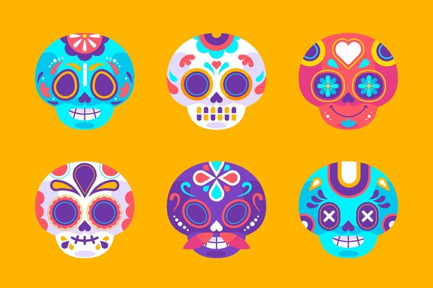 Colección calaveras planas dia de muertos