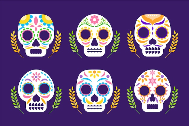 Colección calaveras planas dia de muertos