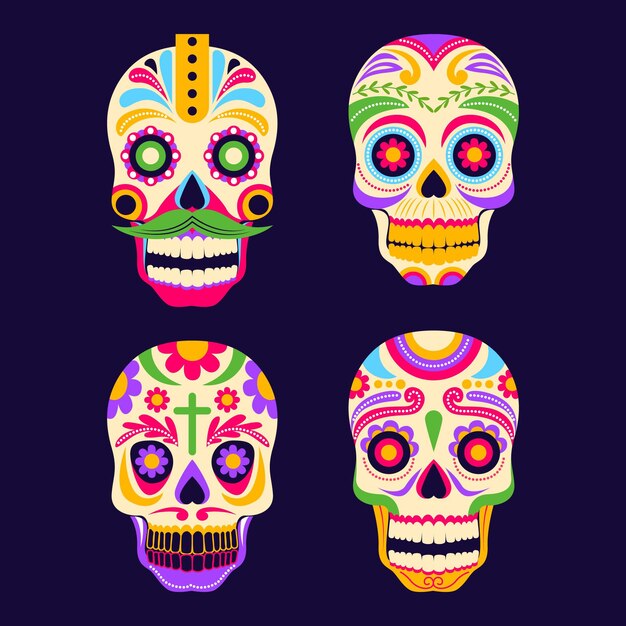 Colección calaveras planas dia de muertos