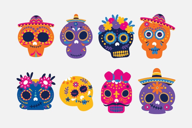Colección calaveras planas dia de muertos