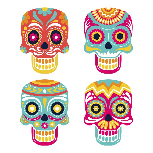 Colección calaveras planas dia de muertos