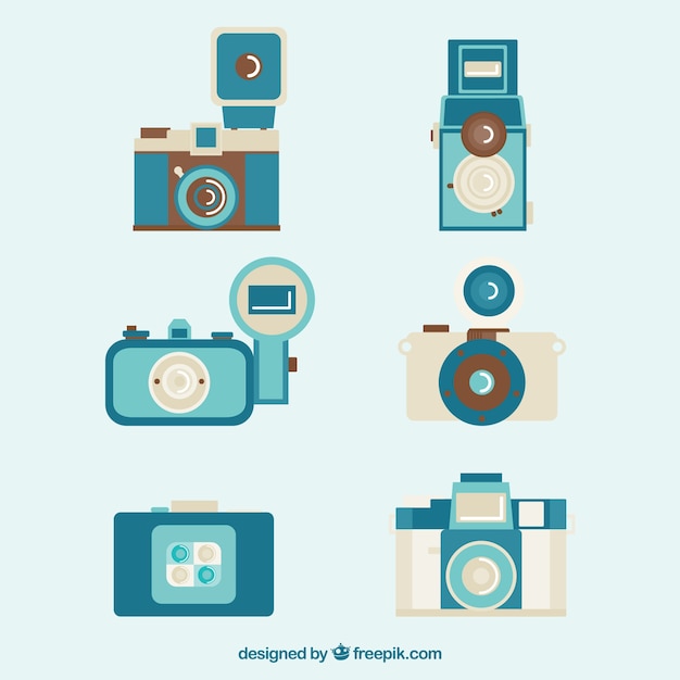Vector gratuito colección de cámaras azules retro