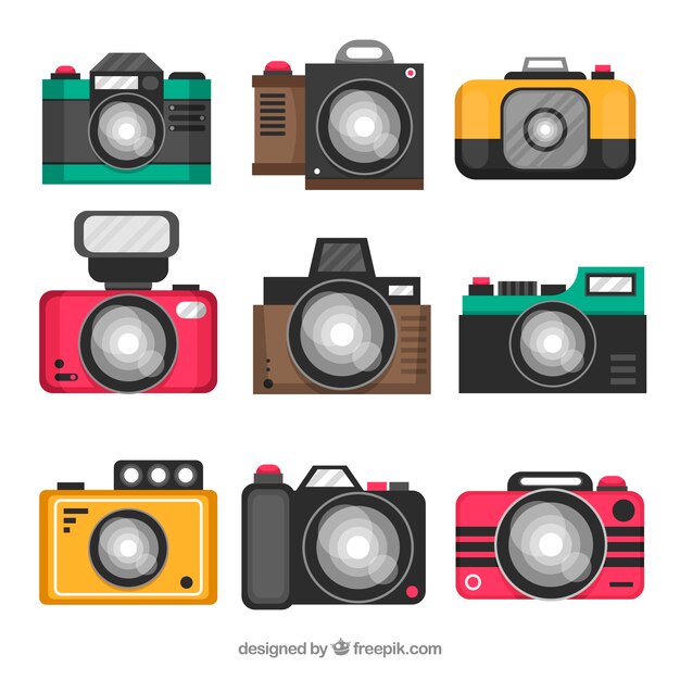 Colección de cámaras en diseño plano 