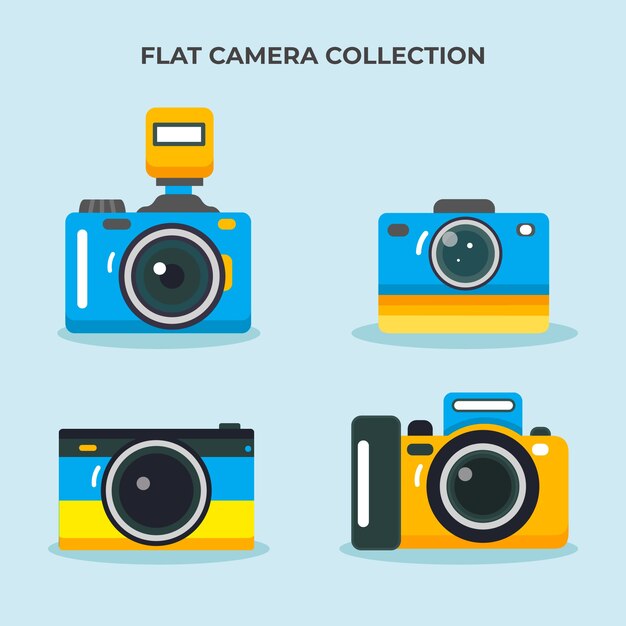 Colección de cámaras de fotos con diseño plano