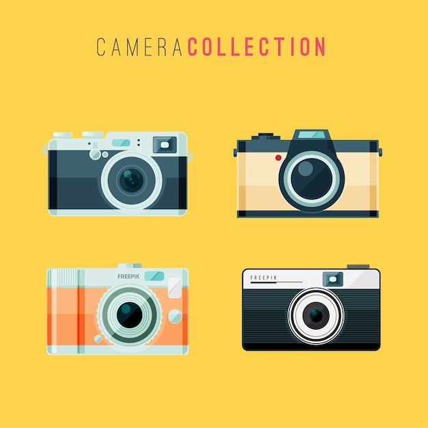 Vector gratuito colección de cámaras de fotos con diseño plano