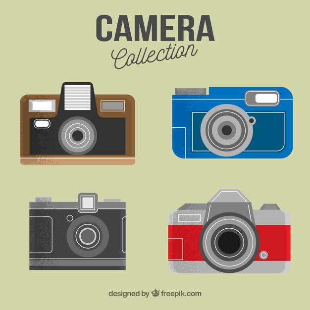 Colección de cámaras de fotos con diseño plano
