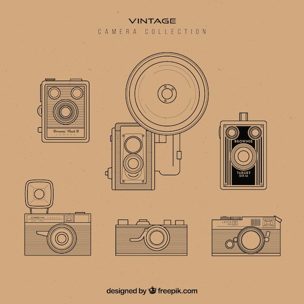 Vector gratuito colección de cámaras retro dibujadas a mano