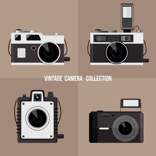 Colección de cámaras retro con diseño plano
