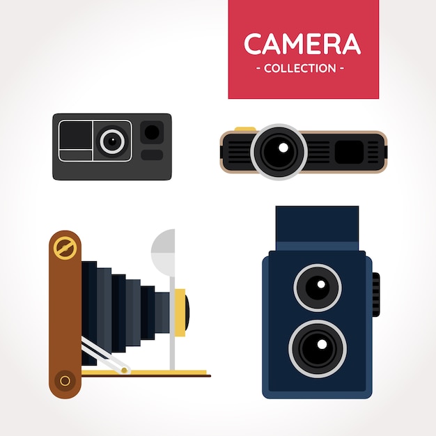 Colección de cámaras retro con diseño plano