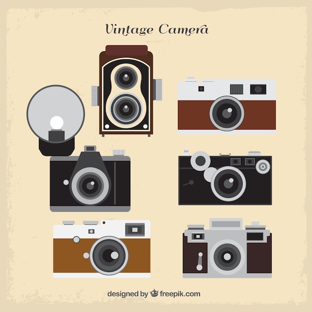 Vector gratuito colección de cámaras retro planas