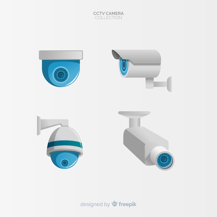Vector gratuito colección de cámaras de seguridad con diseño plano