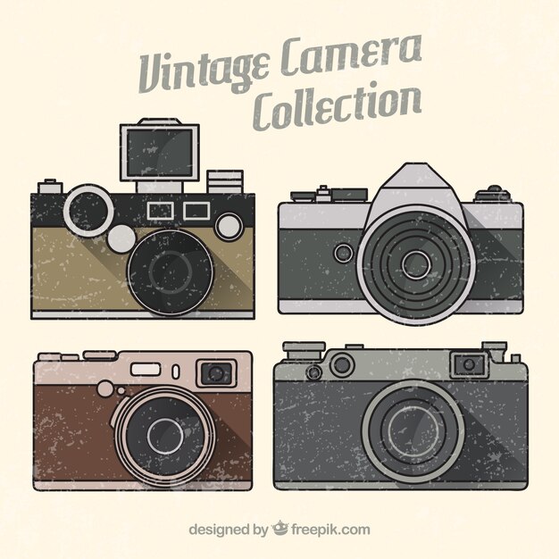 Colección de cámaras vintage dibujada a mano