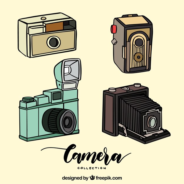 Colección de cámaras vintage dibujadas a mano