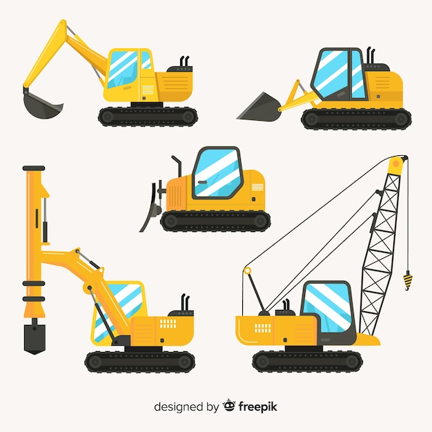 Vector gratuito colección camiones de construcción planos