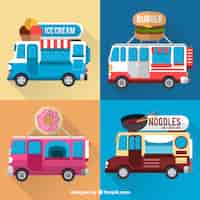 Vector gratuito colección de camionetas de comida planas