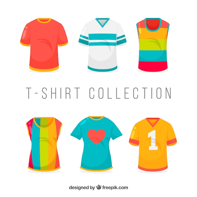 Vector gratuito colección de camisetas de diferentes colores en 2d