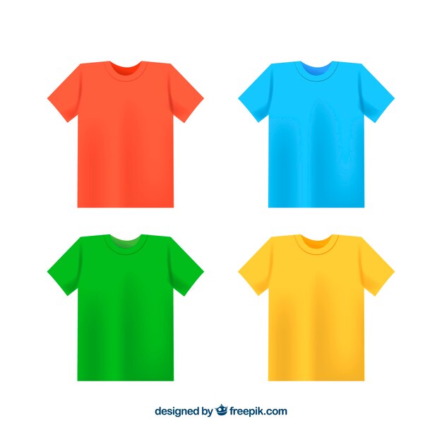 Colección de camisetas de diferentes colores en 2d