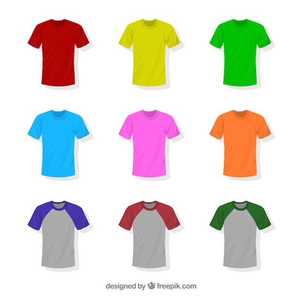 Vector gratuito colección de camisetas de diferentes colores en 2d
