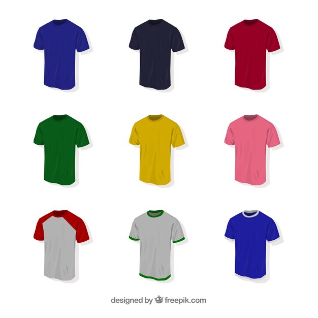 Colección de camisetas de diferentes colores en 2d