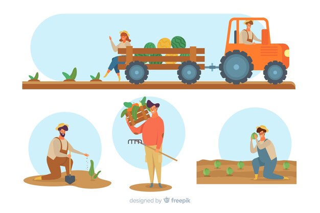 Colección de campesinos trabajando