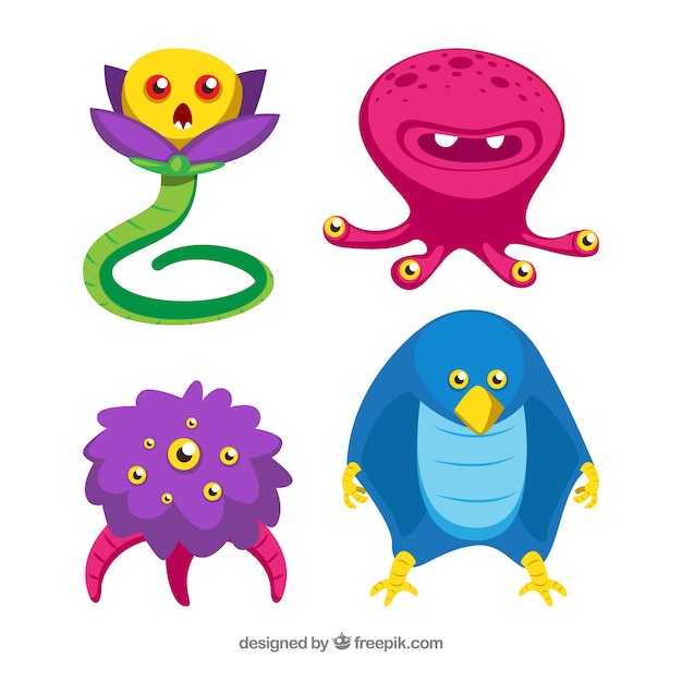Vector gratuito colección de caracteres de cuatro monstruos