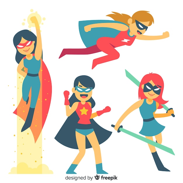 Vector gratuito colección de caracteres femeninos de superheroes en estilo de comic