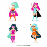 Vector gratuito colección de caracteres femeninos de superheroes