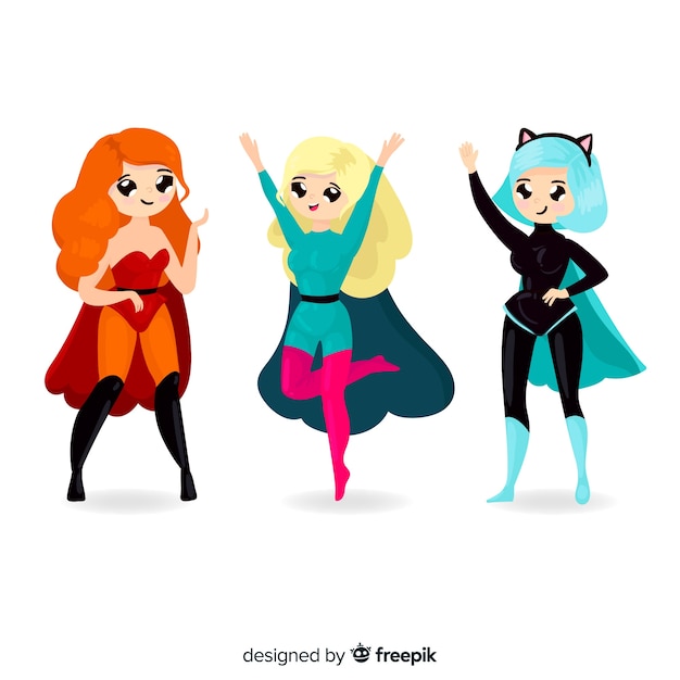 Vector gratuito colección de caracteres femeninos de superheroes