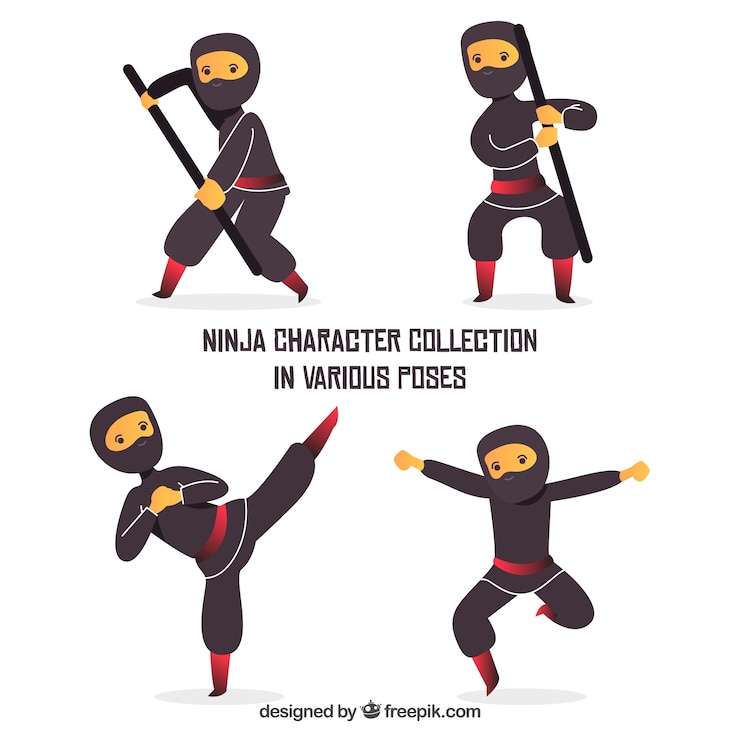 Vector gratuito colección de caracteres de guerrero ninja