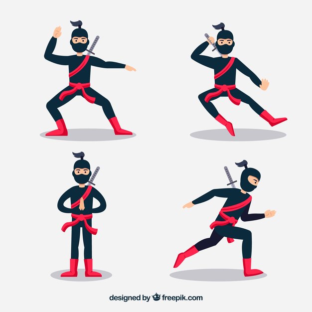 Colección de caracteres de ninja flat