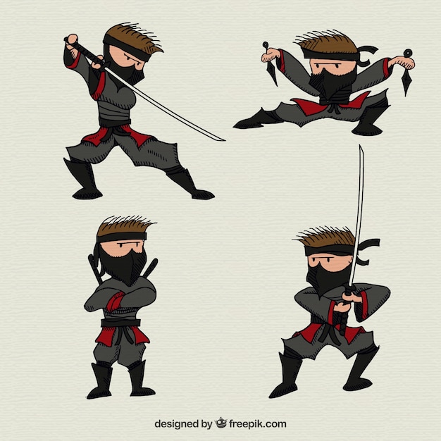 Vector gratuito colección de caracteres de ninja