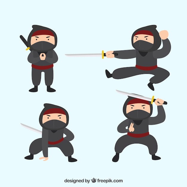 Vector gratuito colección de caracteres de ninja