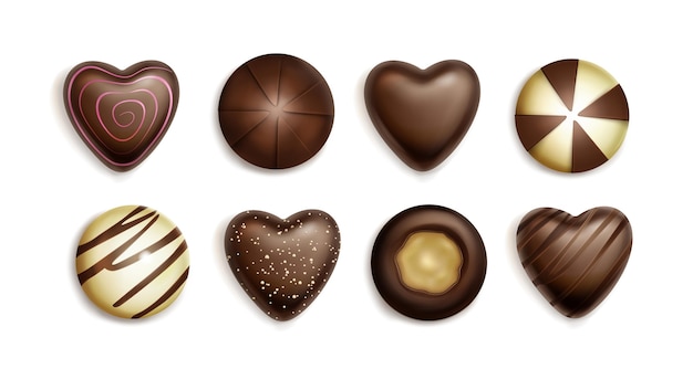 Colección de caramelos de chocolate realistas.