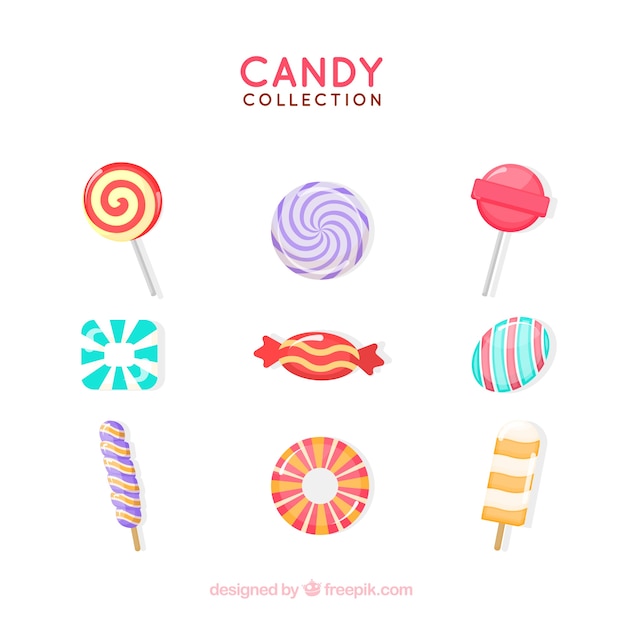 Colección de caramelos deliciosos en estilo plano