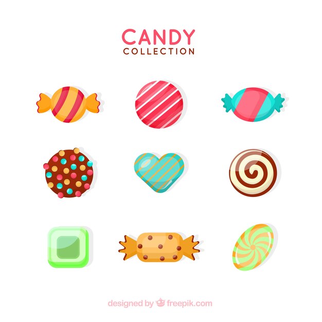 Colección de caramelos deliciosos en estilo plano
